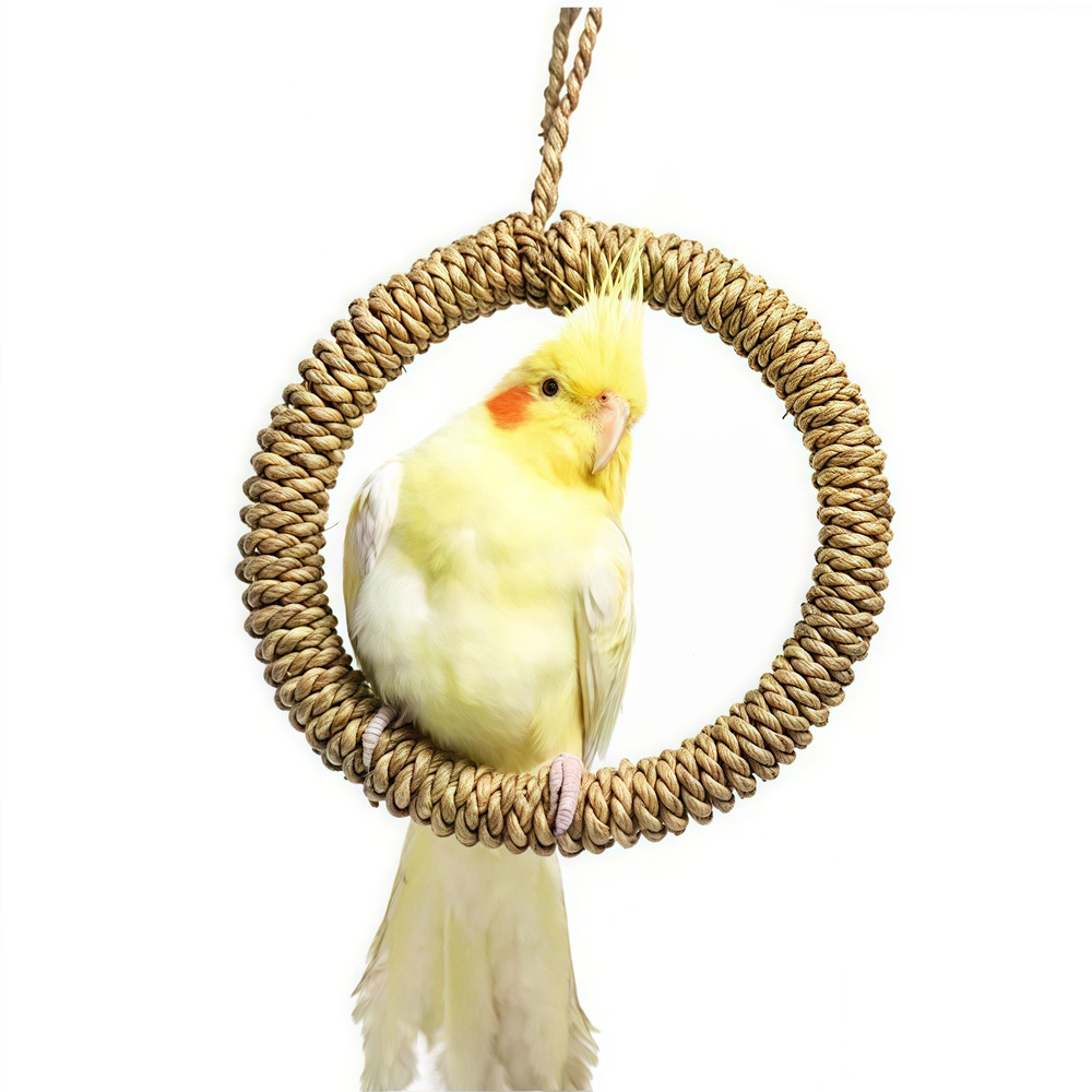 Balançoire à anneau en paille pour perroquet - support pour cage à oiseaux hamac à poteau