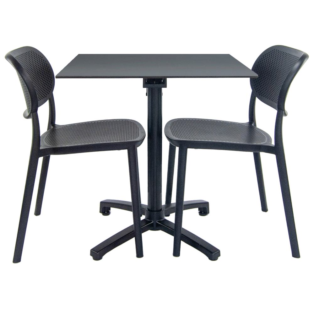 Lot de 1 table pliable gris anthracite + 2 chaises pour terrasse