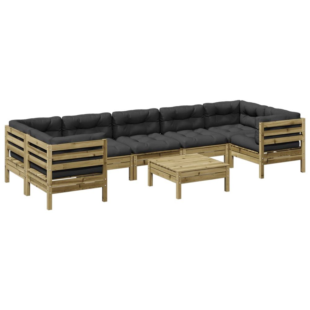 Salon de jardin 8 pcs avec coussins bois de pin imprégné