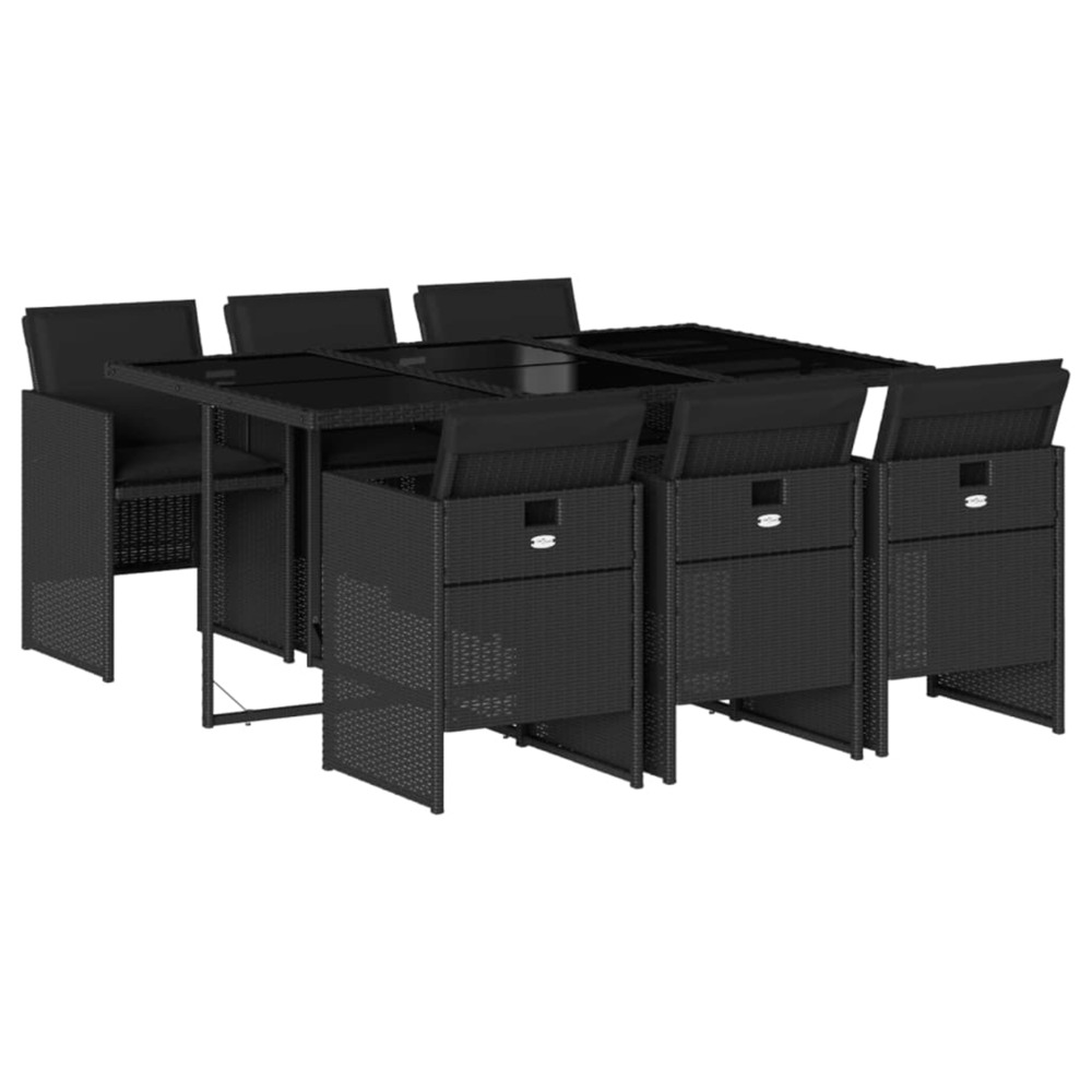 Ensemble à manger de jardin coussins 7pcs noir résine tressée
