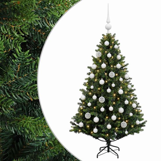 Arbre de noël artificiel avec boule 150 cm 150 led blanc chaud