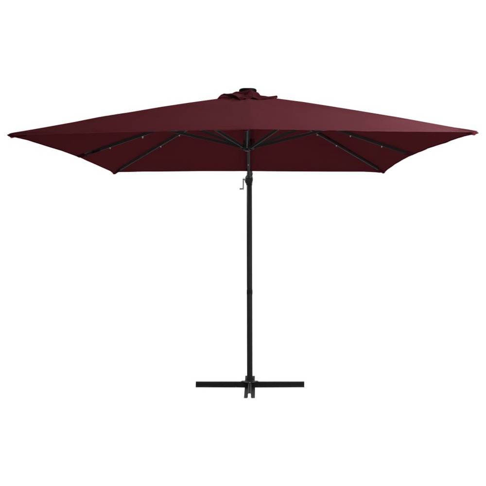 Parasol de jardin en porte-à-faux lumières led rouge bordeaux