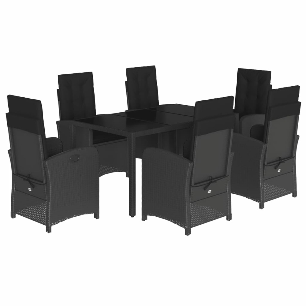 Ensemble à manger de jardin coussins 7pcs noir résine tressée
