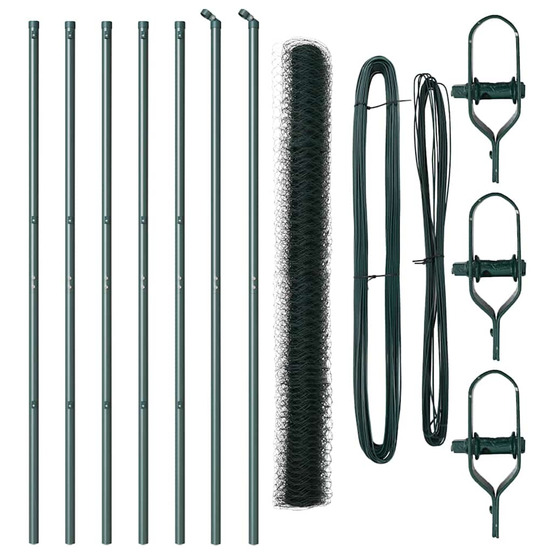 Clôture avec poteaux vert 1.5 x 10 m acier recouvert de pvc