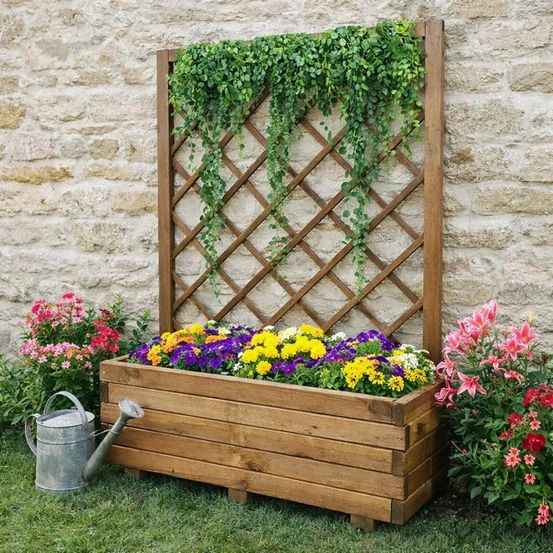 Jardinière bois autoclave classe 3 avec treillis 90x31x140cm