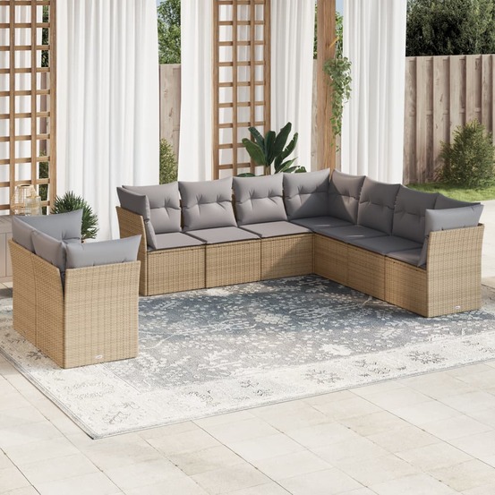 Salon de jardin avec coussins 9 pcs beige résine tressée