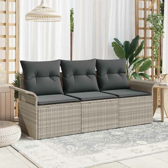 Ensemble de canapé de jardin 3 pcs gris clair poly rotin