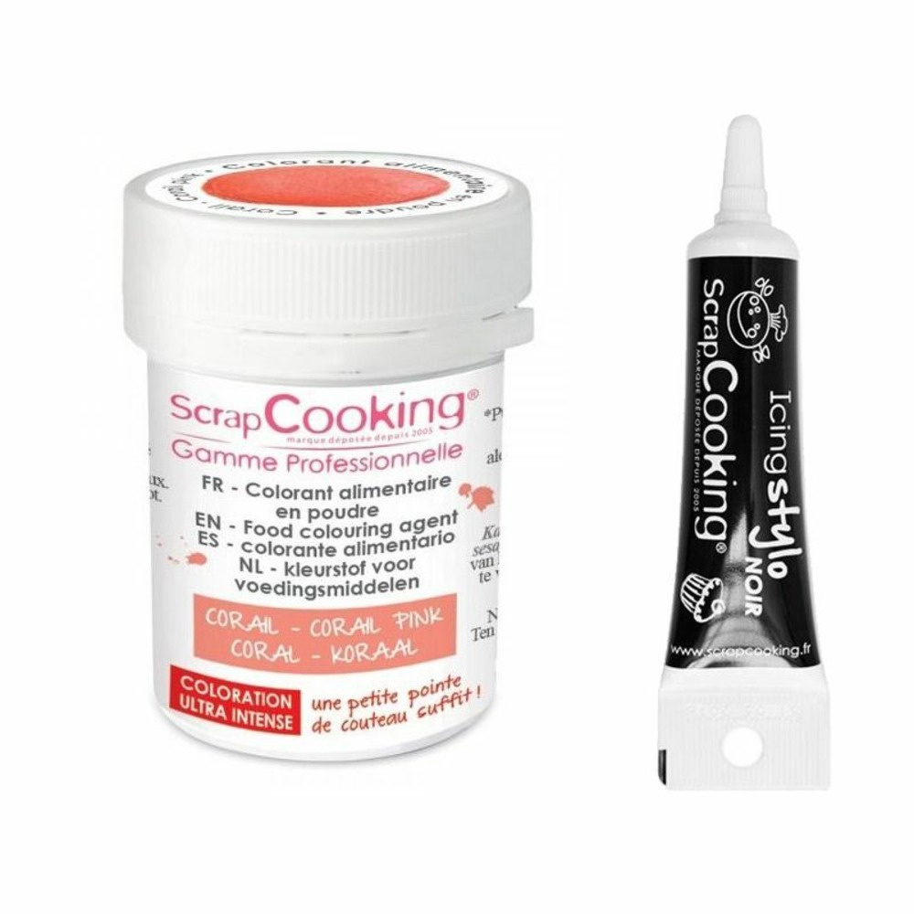 Colorant alimentaire en poudre corail + stylo glaçage noir