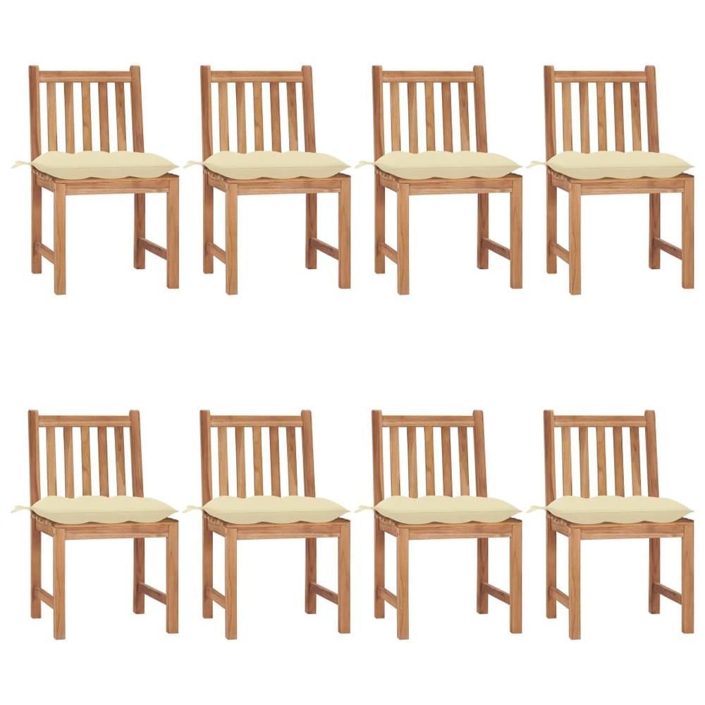 Chaises de jardin lot de 8 avec coussins bois de teck massif