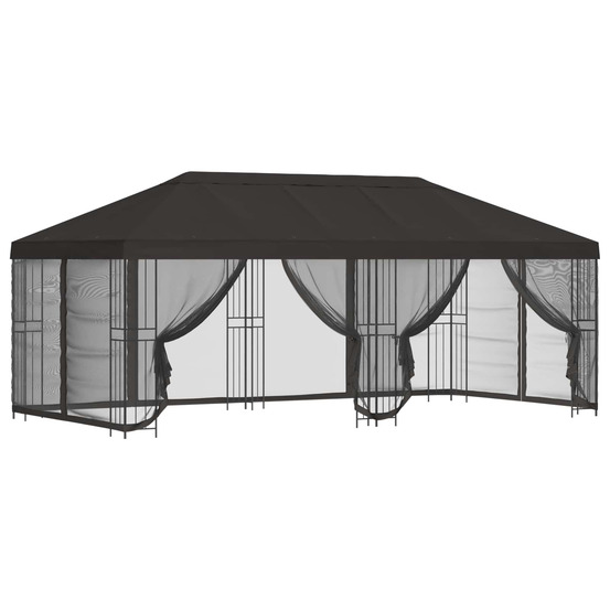 Gazebo avec murs latéraux 6 x 3 m anthracite polyester et acier