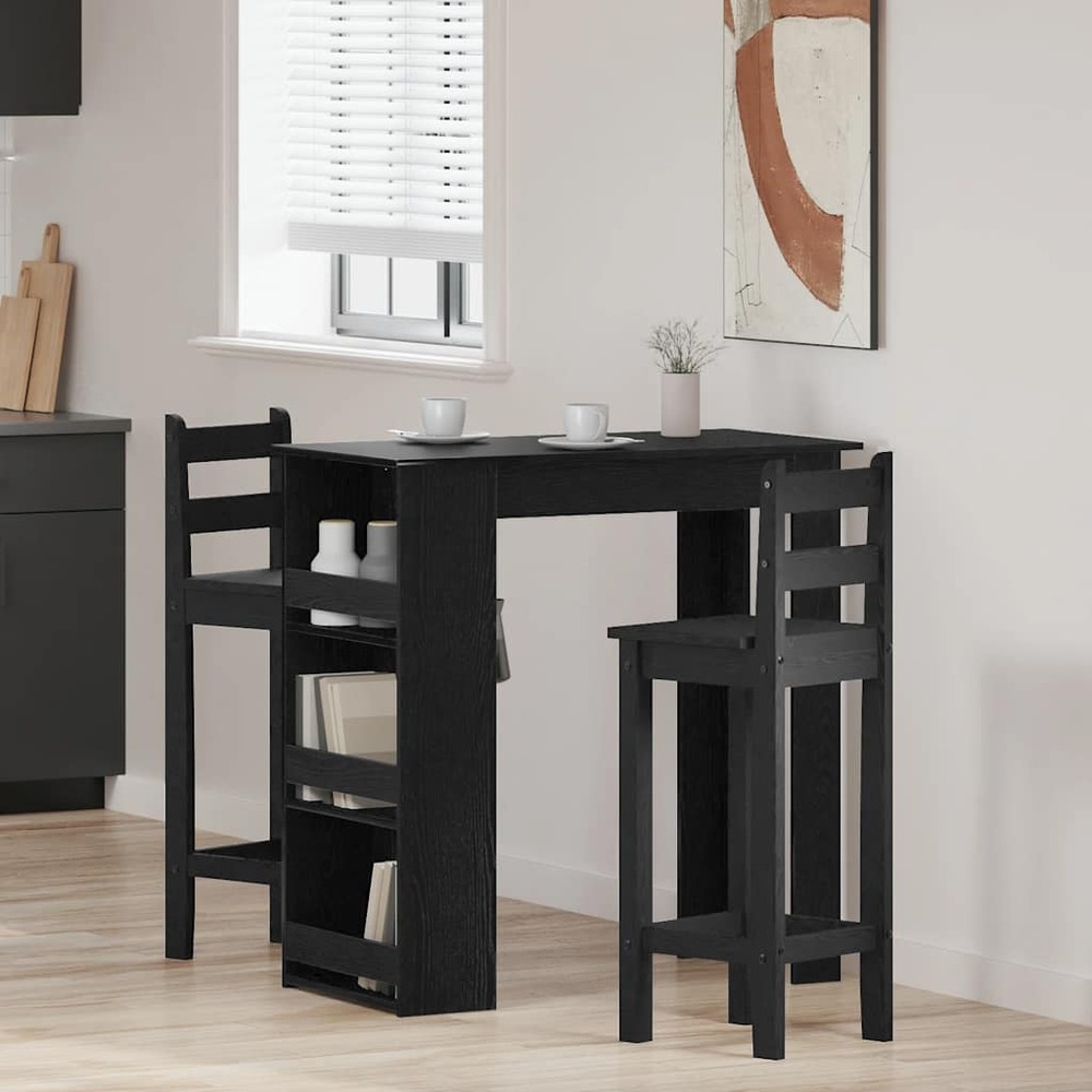 Table de bar avec étagère de rangement chêne noir