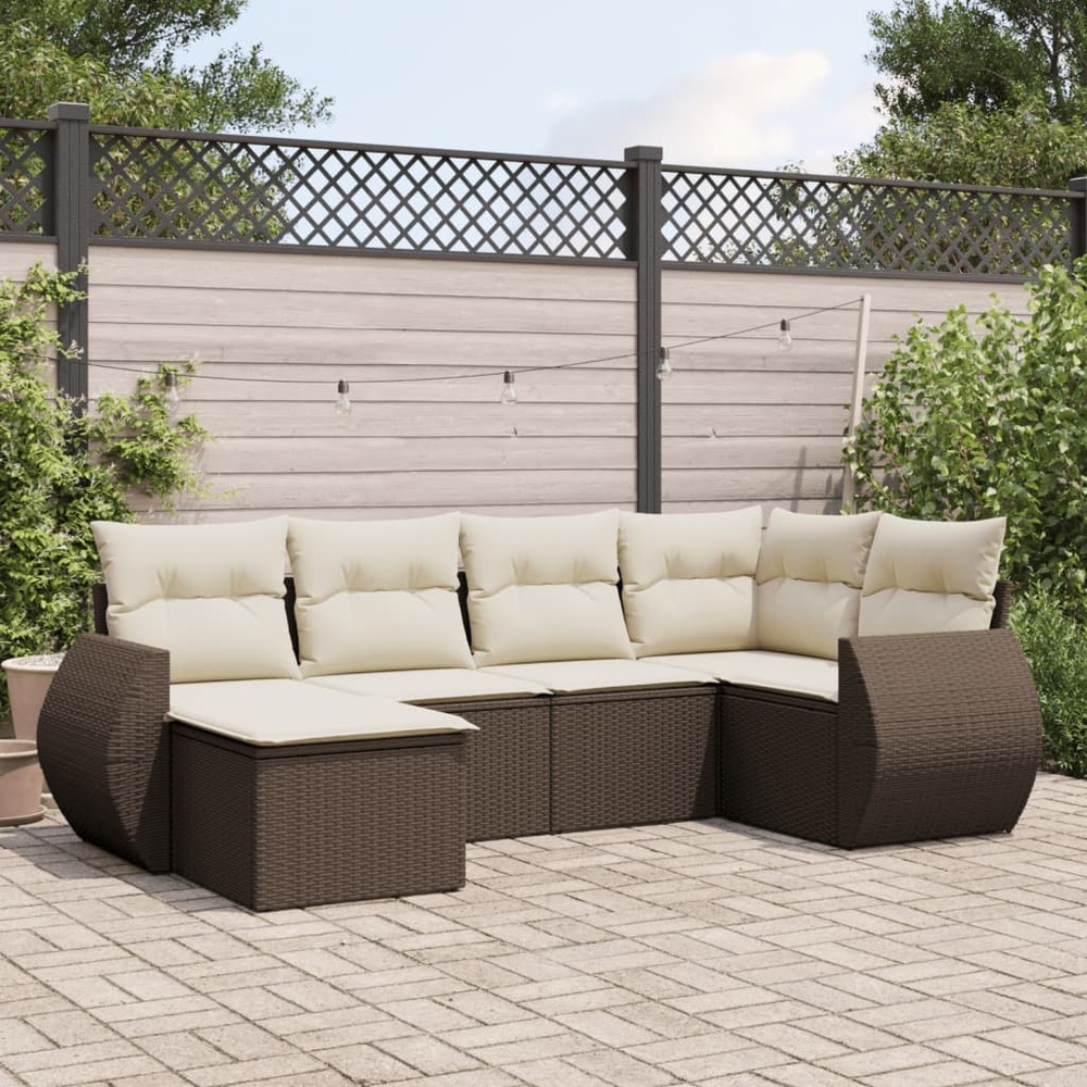 Salon de jardin avec coussins 6 pcs marron résine tressée
