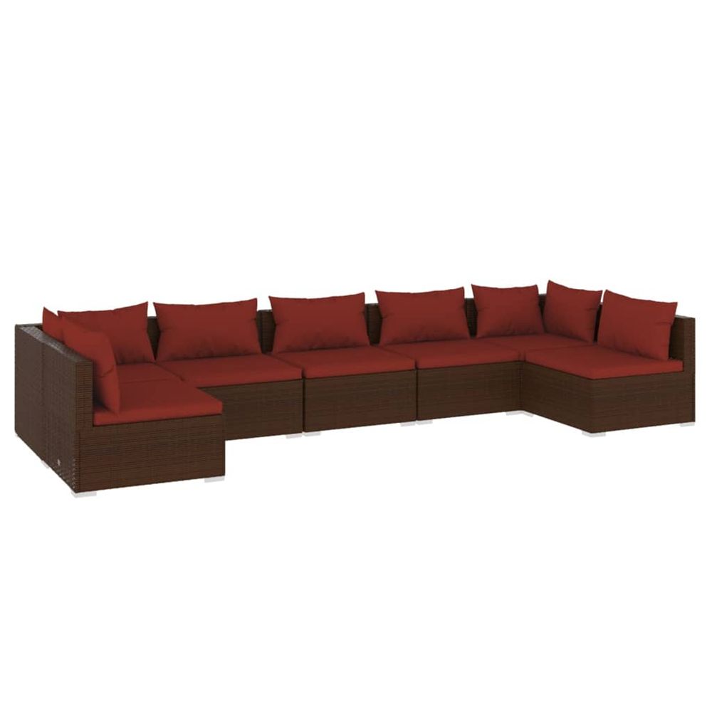 Salon de jardin 7 pcs avec coussins résine tressée marron