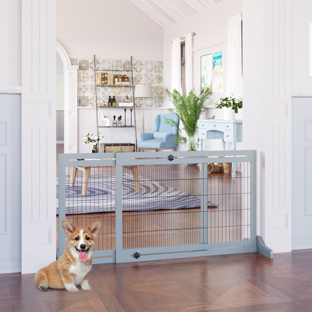Barrière chien bois métal extensible 104-183cm gris sur pieds sécurité animaux - comfortxl pet living