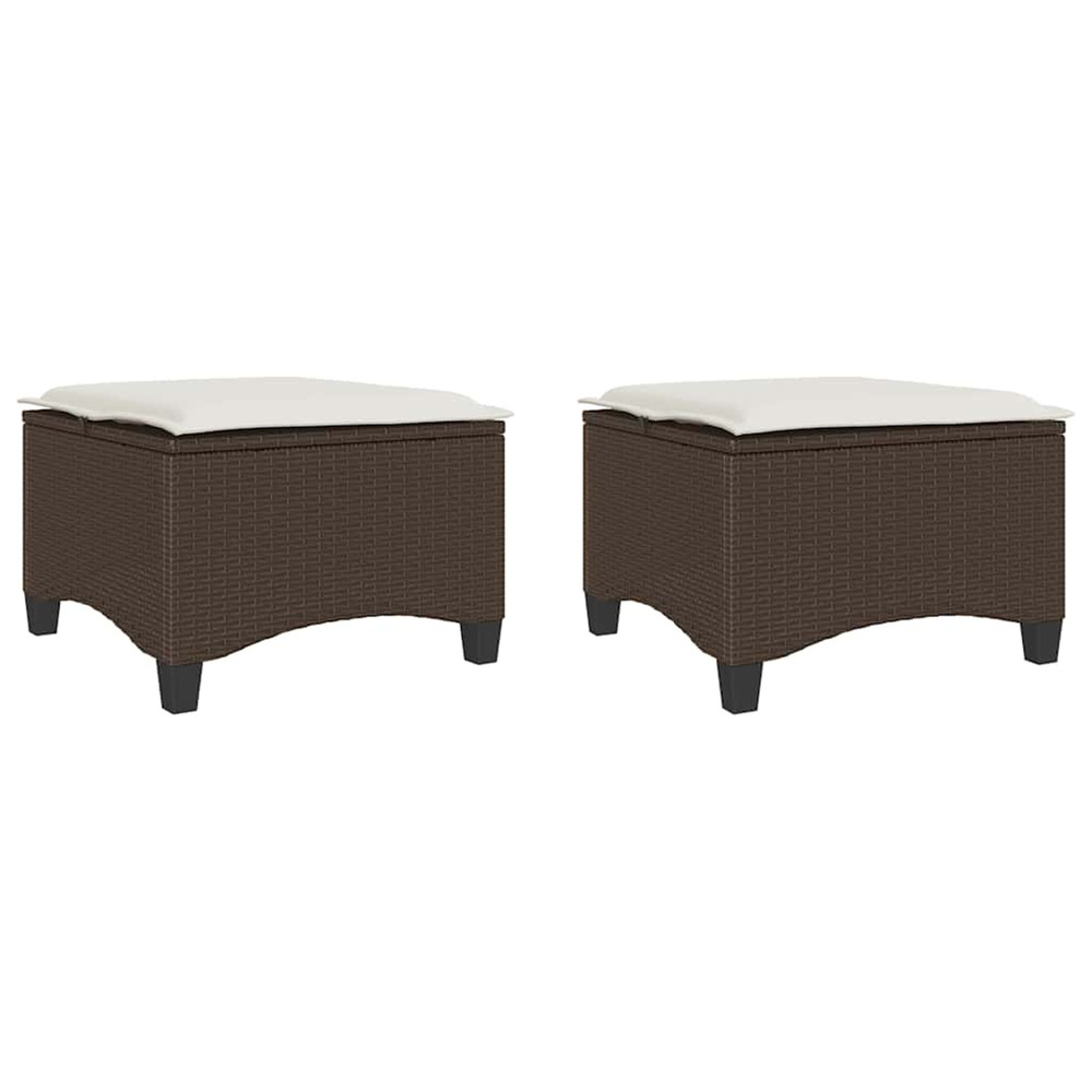 Tabourets jardin coussins 2pcs marron 55x55x36cm résine tressée