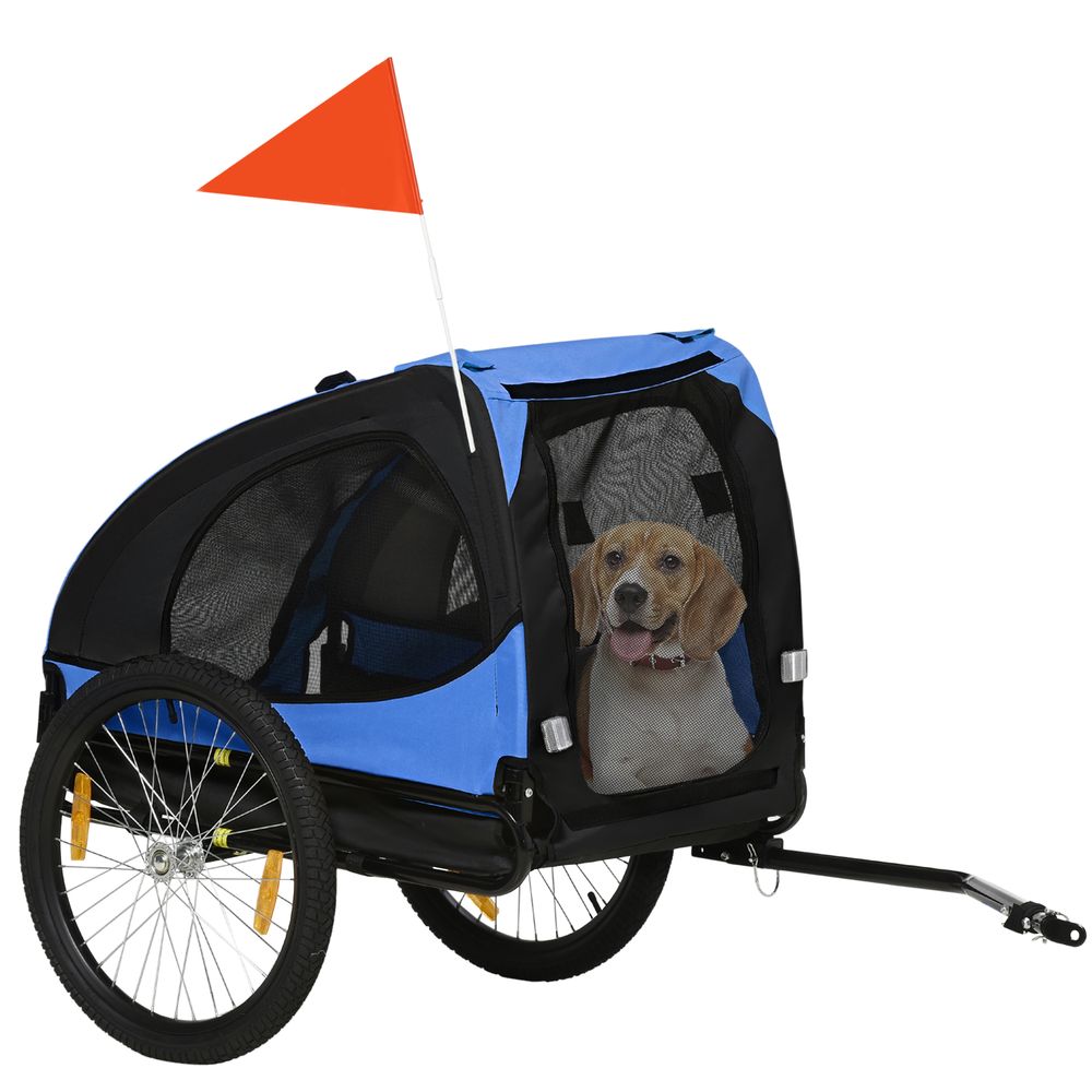 Remorque vélo attache rapide acier oxford chien moyen voyage bleu 140x71x83cm