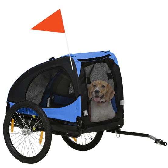 Remorque vélo attache rapide acier oxford chien moyen voyage bleu 140x71x83cm