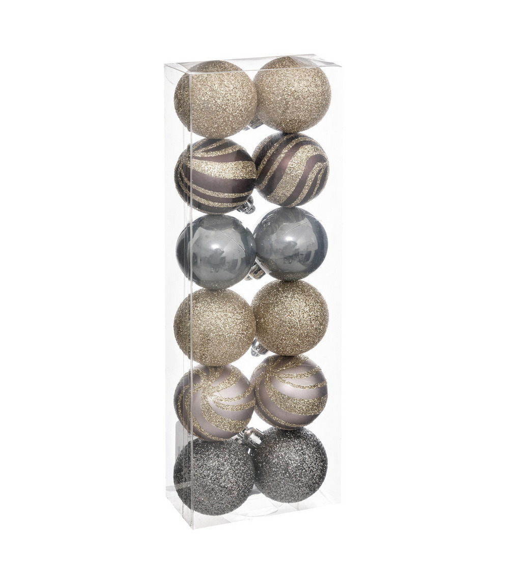 Déco de sapin lot de 12 boules de noël d 4 cm - champagne violet et gris