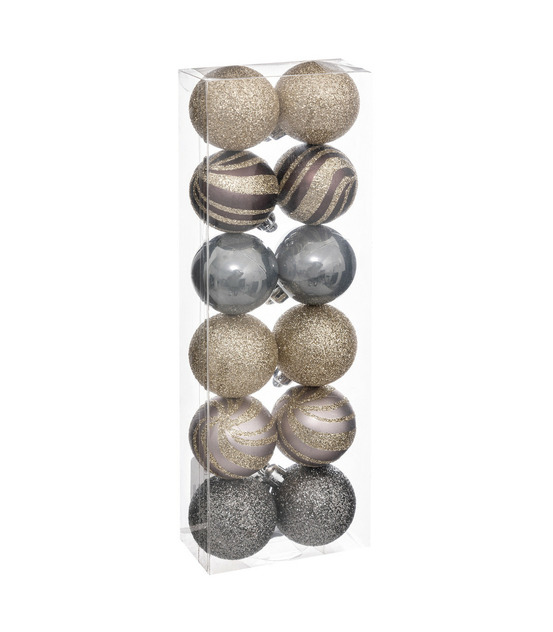 Déco de sapin lot de 12 boules de noël d 4 cm - champagne violet et gris