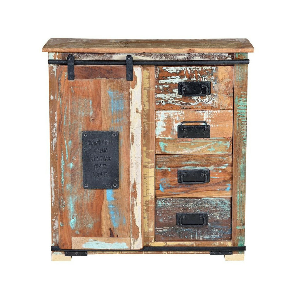 Buffet 4 tiroirs bois-fer marron - bétina décoration d'autrefois