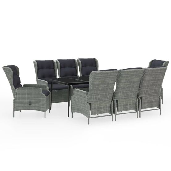 Ensemble à manger de jardin 9 pcs gris clair