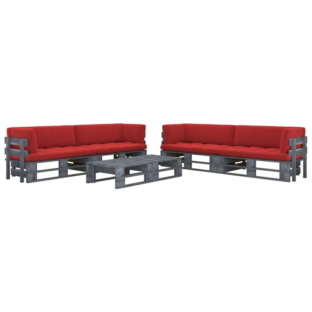 Salon de jardin palette 6pcs avec coussins pin imprégné de gris