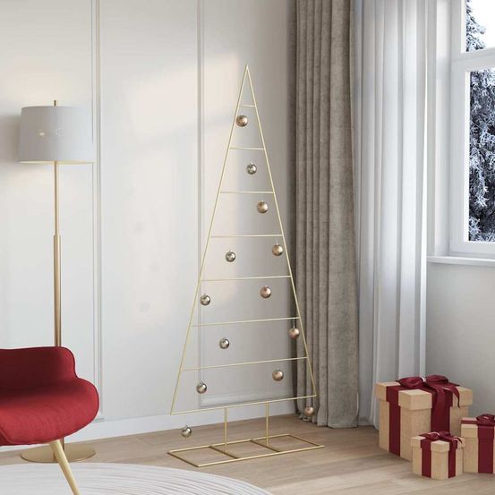 Grand sapin de noël silhouette métal décoration festive doré 180 cm