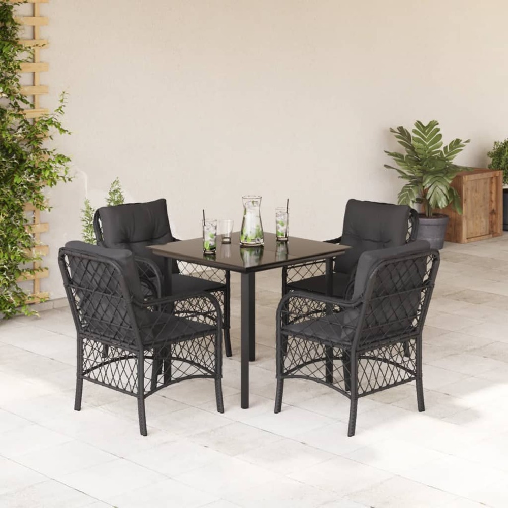 Ensemble à manger de jardin coussins 5pcs noir résine tressée