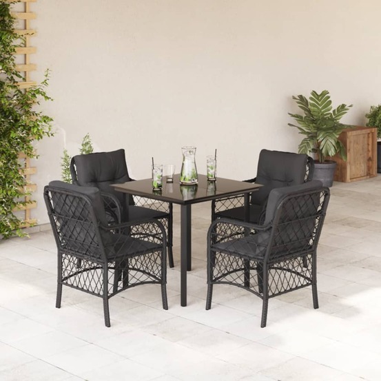 Ensemble à manger de jardin coussins 5pcs noir résine tressée