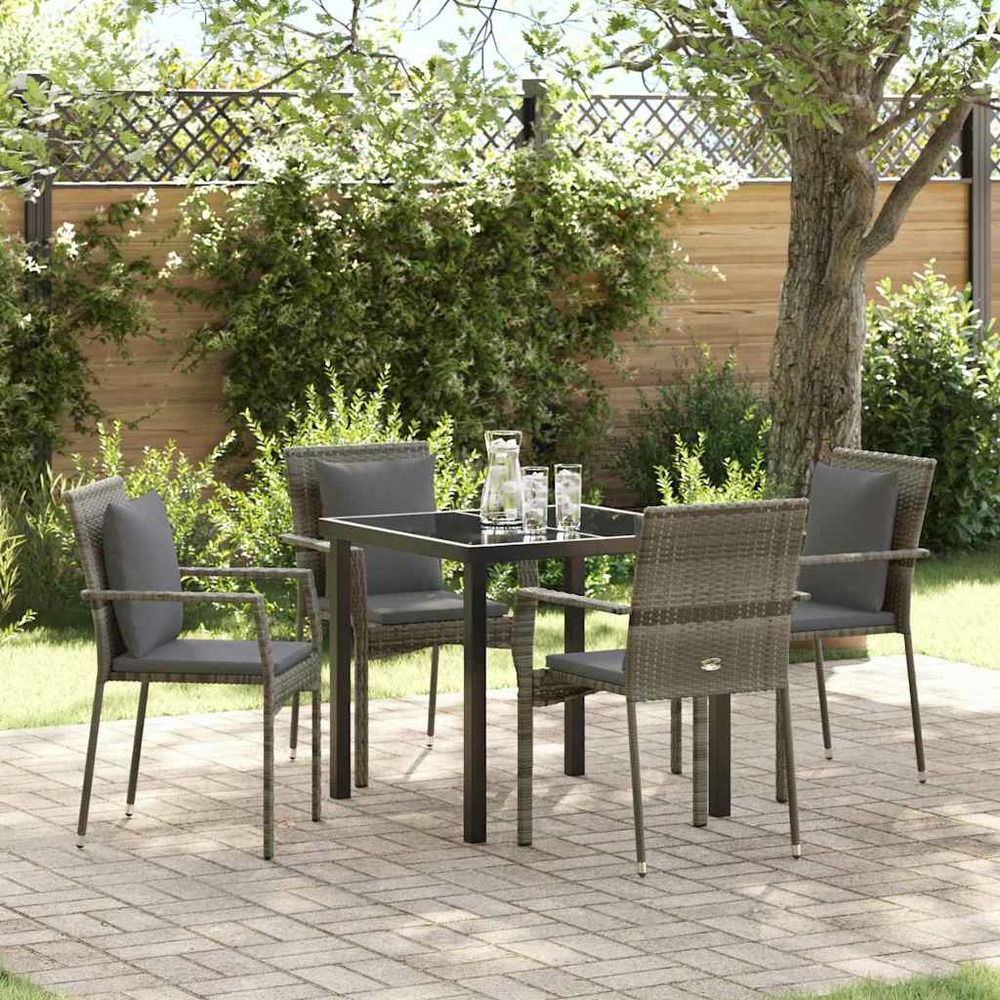 Ensemble de salle à manger pour jardin 5 pcs gris polyrotin