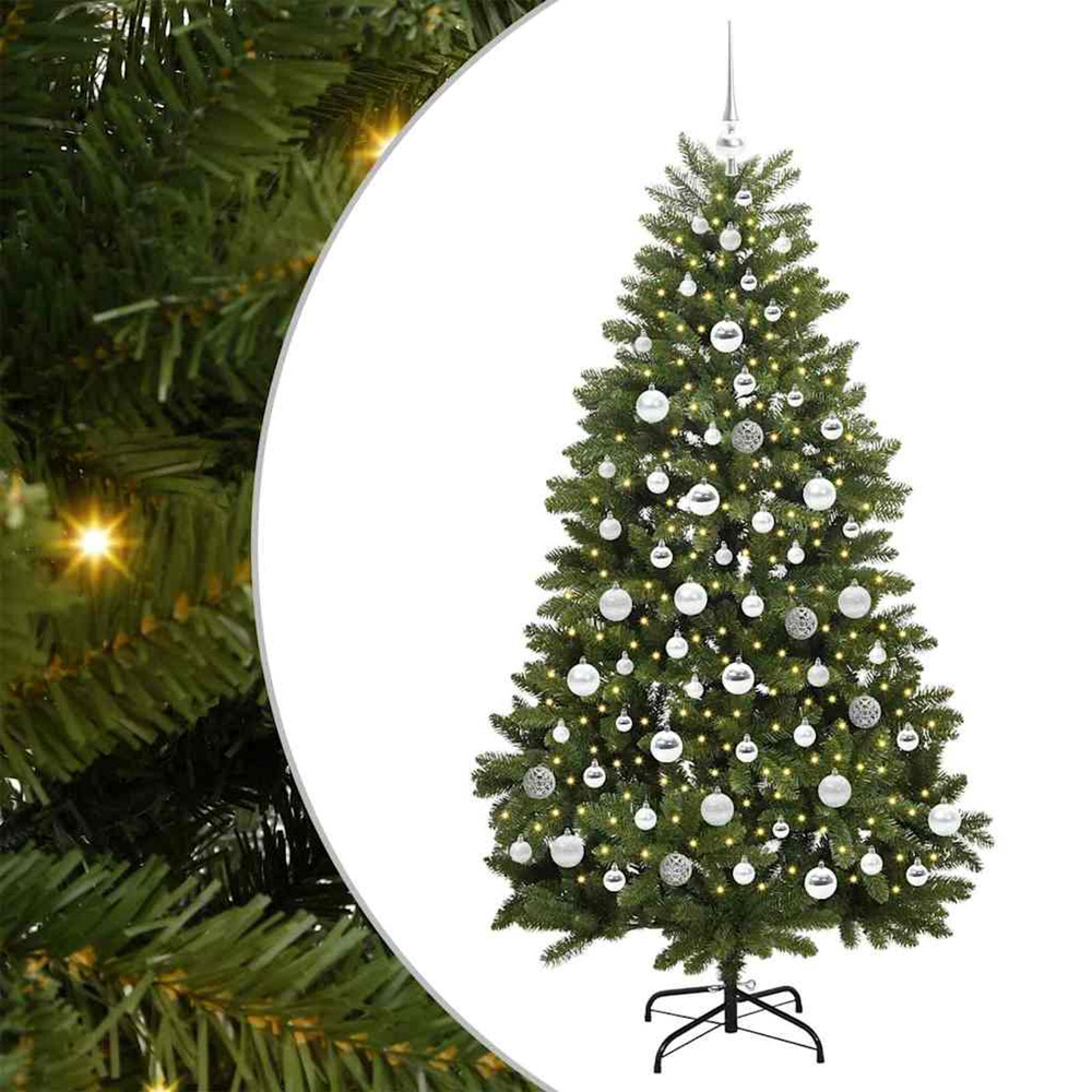 Sapin de noël artificiel avec 300 led vert 180 cm pvc et métal