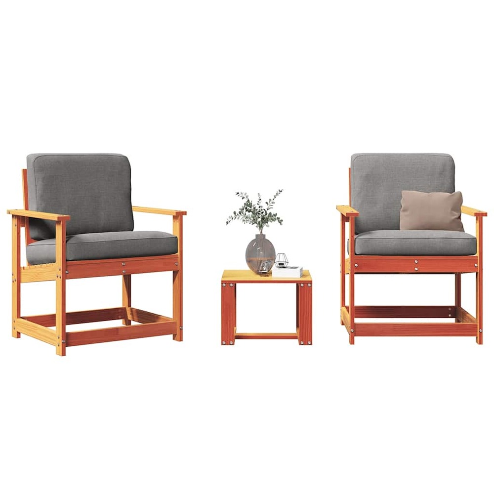 Salon de jardin 3 pcs cire marron bois de pin massif