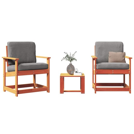 Salon de jardin 3 pcs cire marron bois de pin massif