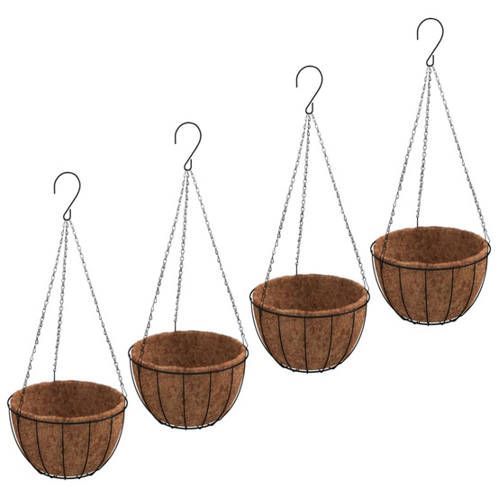 Jardinière d'extérieurs suspendues 4 pcs avec doublure coco noir ø 30x52 cm