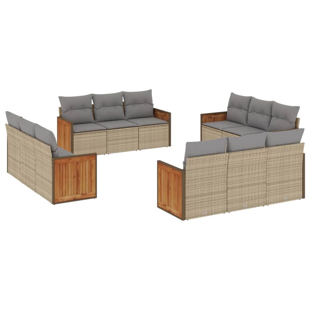 Salon de jardin avec coussins 12 pcs beige résine tressée
