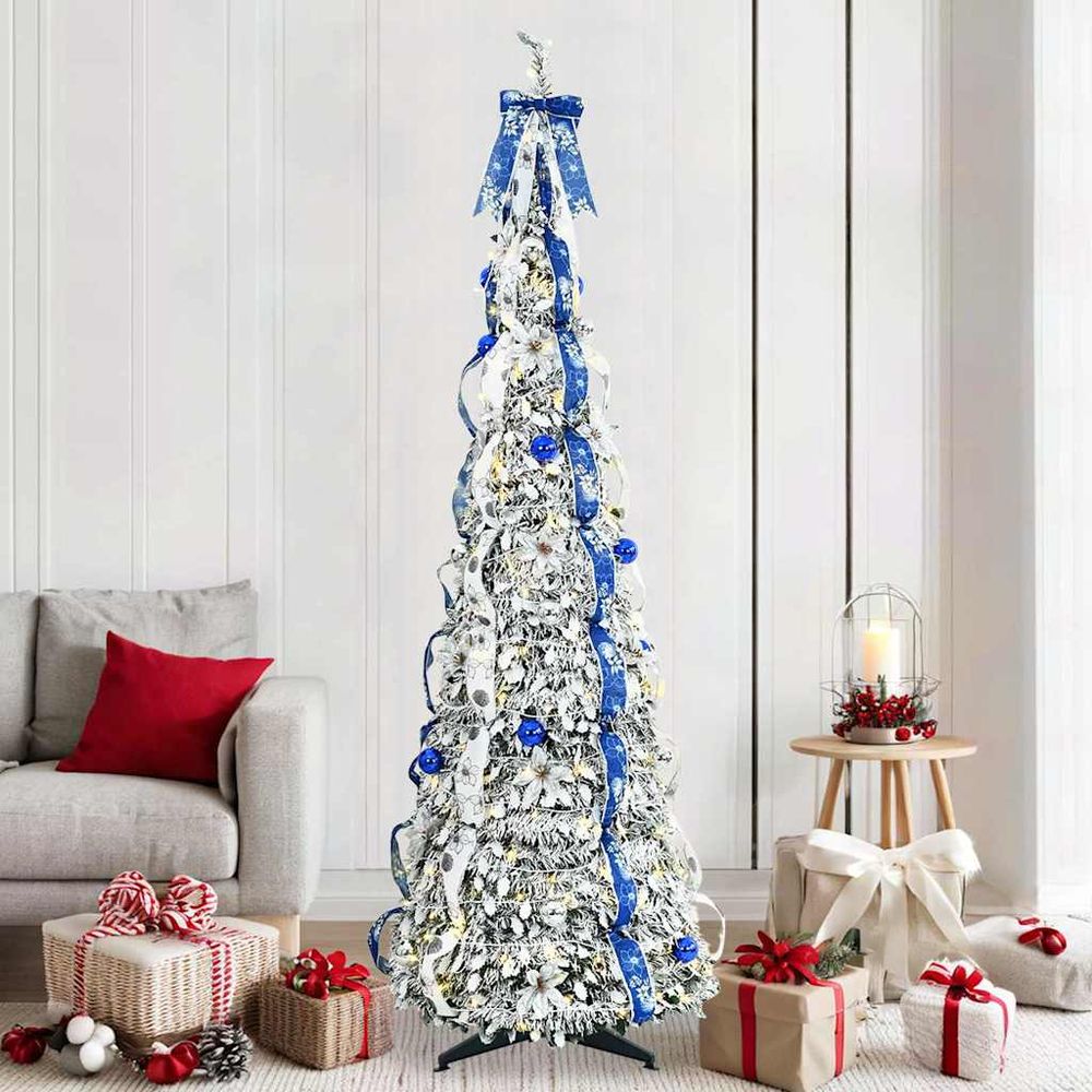 Sapin de noël artificiel dépliable pvc avec 200 led décoration fêtes vert 210 cm