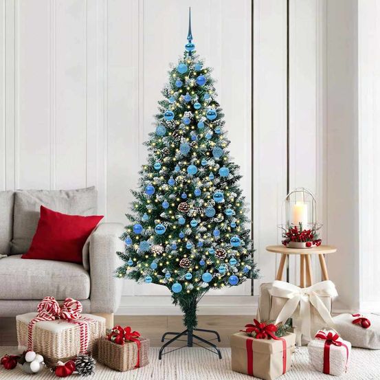 Sapin de noël lumineux 180 cm, décoration complète 120 boules & cimier inclus