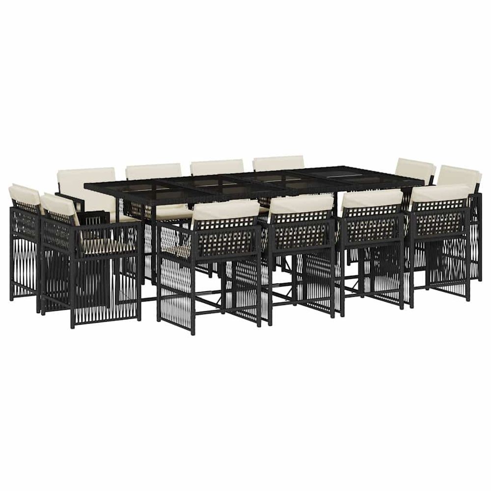 Ensemble à manger de jardin 13 pcs coussins noir résine tressée