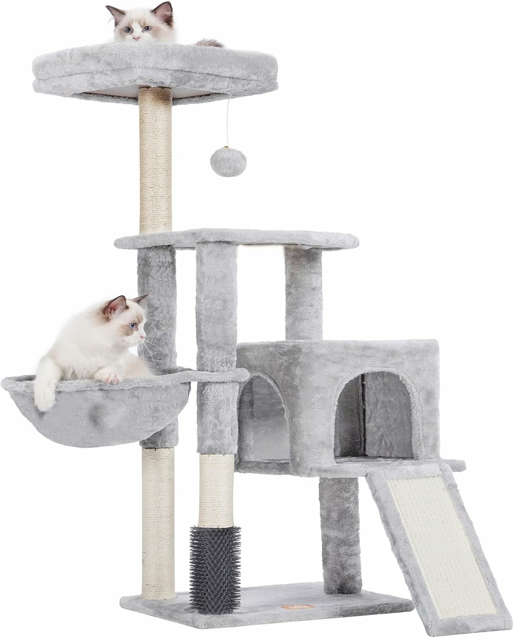Arbre à chat domestique robuste avec peluche polie gris clair