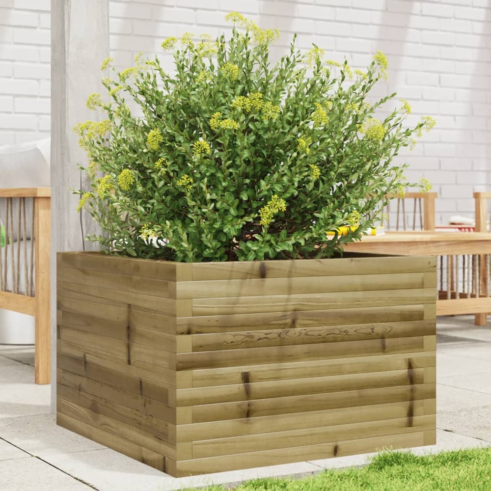 Jardinière bac lit surélevé plantes fleurs terrasse jardin 70 x 70 x 45,5 cm bois de pin imprégné marron