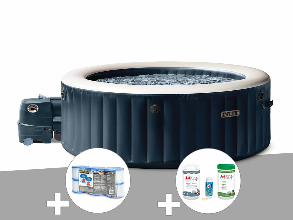 Kit spa gonflable purespa blue navy rond bulles 4 places + 6 filtres