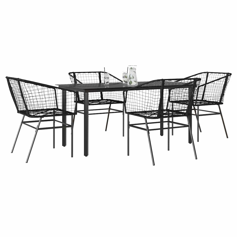 Ensemble à manger de jardin 5 pcs noir résine tressée verre