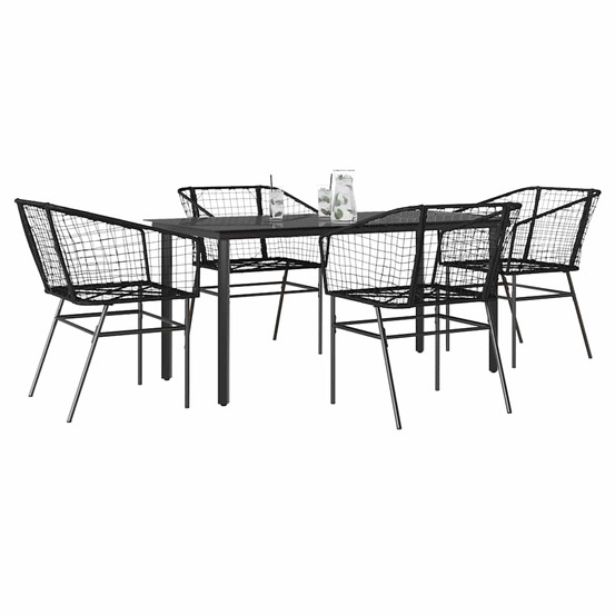 Ensemble à manger de jardin 5 pcs noir résine tressée verre