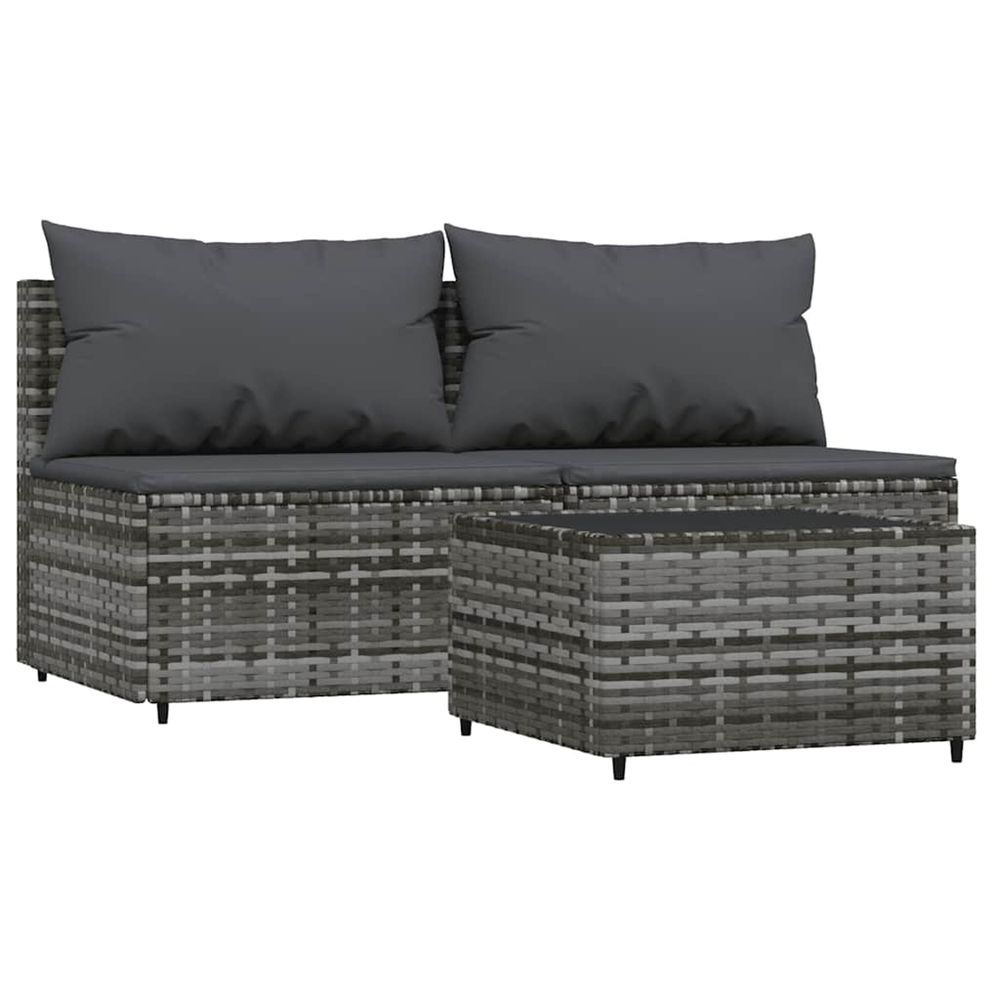 Salon de jardin 3 pcs avec coussins gris résine tressée