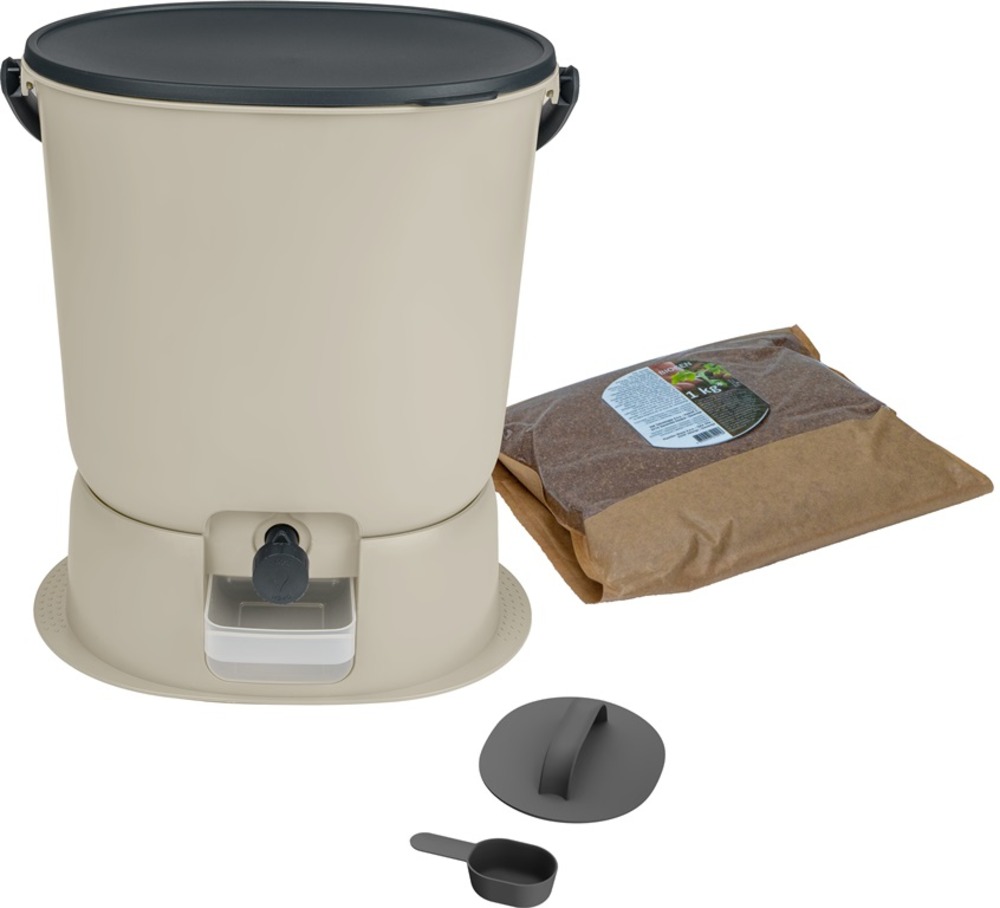 Composteur bokashi essential 15,3l +1kg brain+base-crème