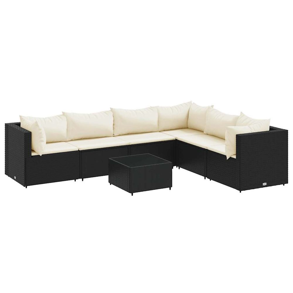 Salon de jardin 7 pcs avec coussins noir résine tressée