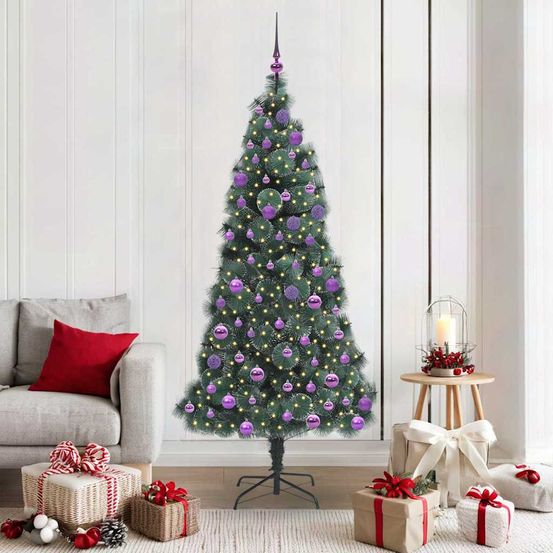 Kit sapin de noël vert 180cm tout-en-un, 300 led intégrées et 121 décorations