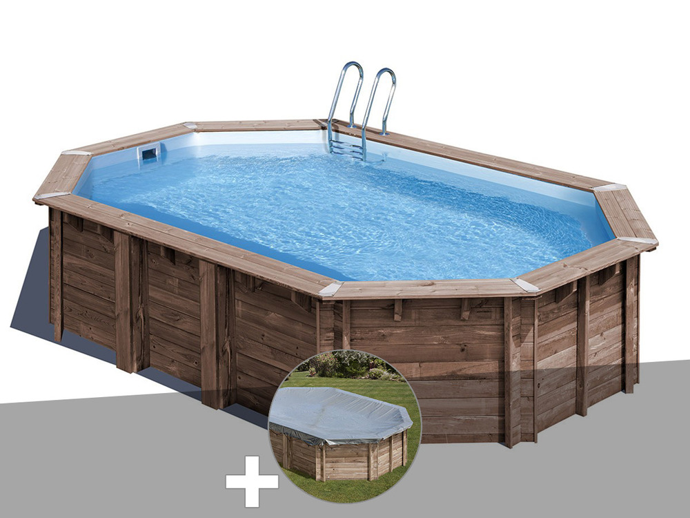 Kit piscine bois macadamia 6,32 x 3,35 x 1,30 m + bâche hiver
