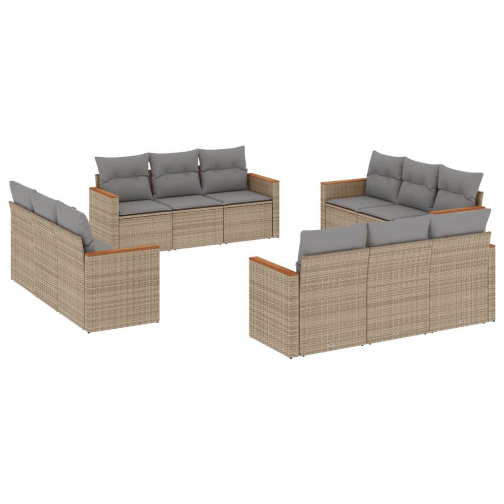 Salon de jardin avec coussins 12 pcs beige résine tressée