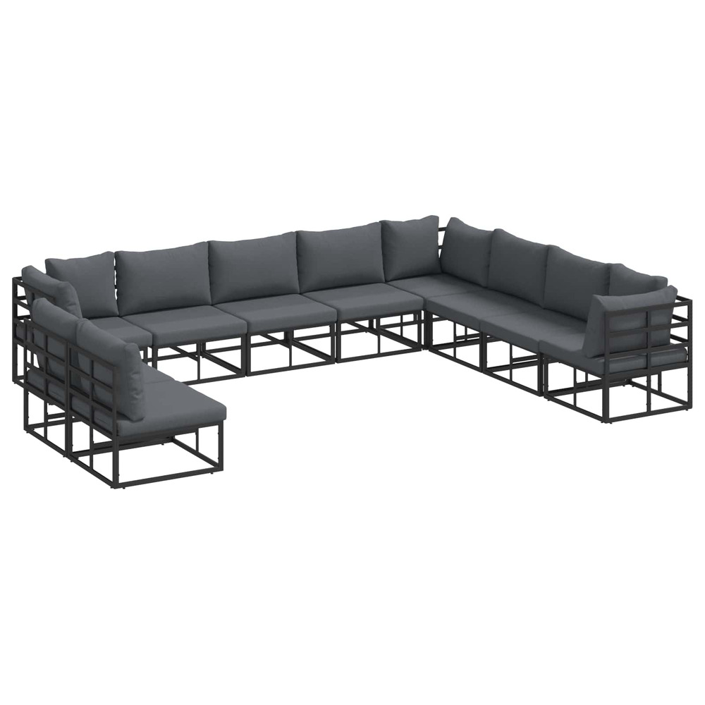 Ensemble de canapé de jardin avec coussin 10 pcs noir aluminium